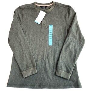 Member's Mark Men's Thermal Henley Waffle Knit Classic Fit Size L Green Midnight